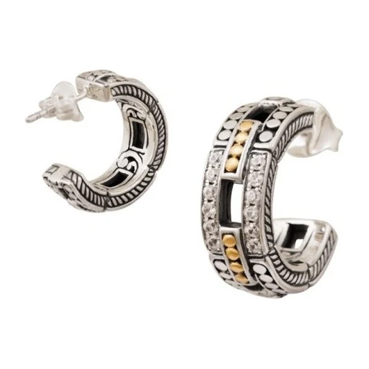 Link Hoop Earrings in sterling silver with 18K gold accents