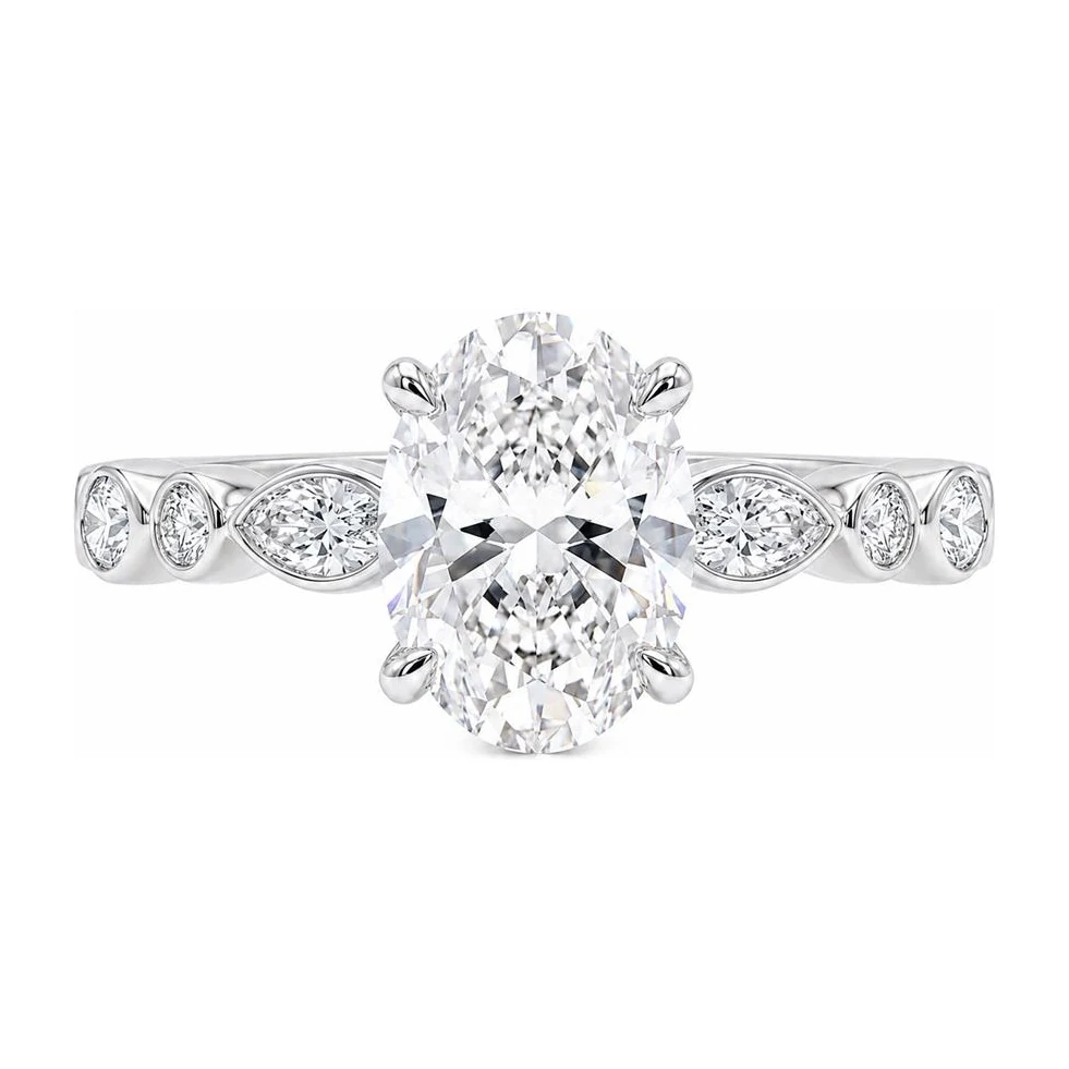 Oval Engagement Ring with Natural Marquise Accents in 14K white gold