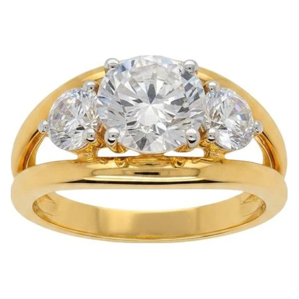 Curved Three-Stone Engagement Ring in 14K yellow gold