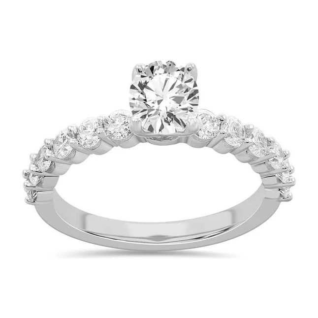 Round Pavé Engagement Ring in 14K white gold