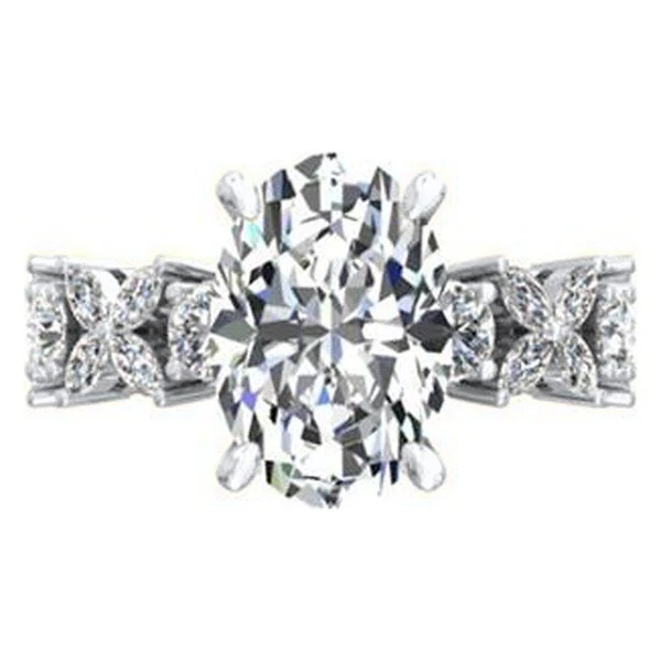 Marquise & Round Side-Stone · Oval · No. 1354 in white gold