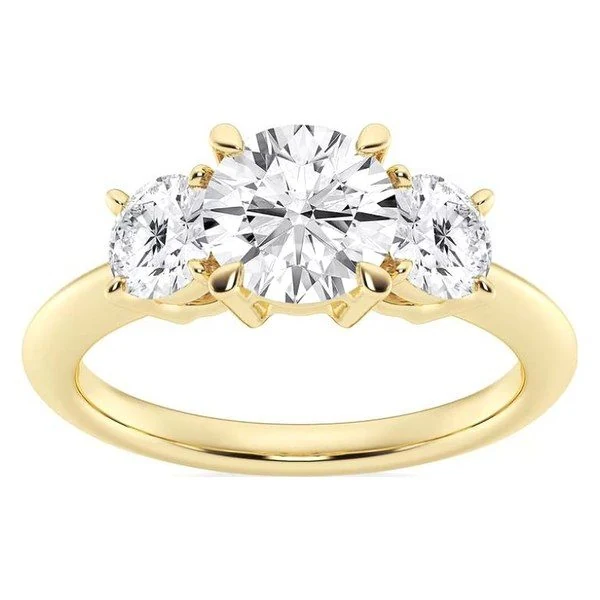 Round Three-Stone Engagement Ring in yellow gold