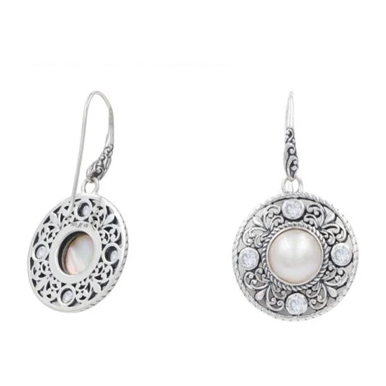 Mabe Pearl Medallion Earrings in sterling silver with 18K gold accents