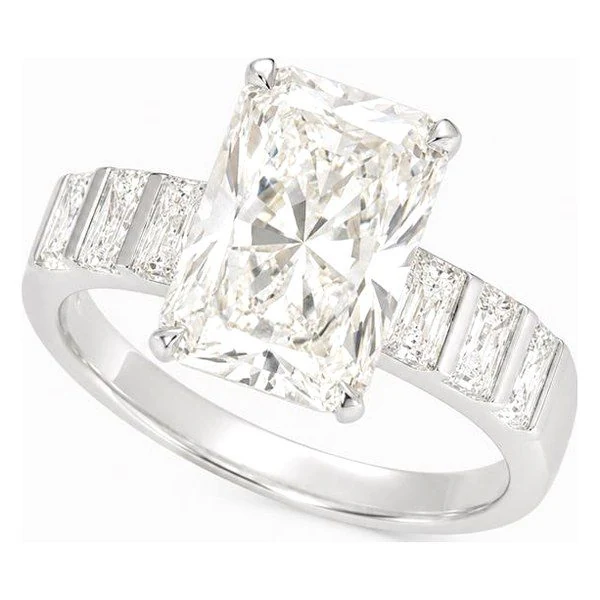 Radiant Side-Stone Engagement Ring in white gold