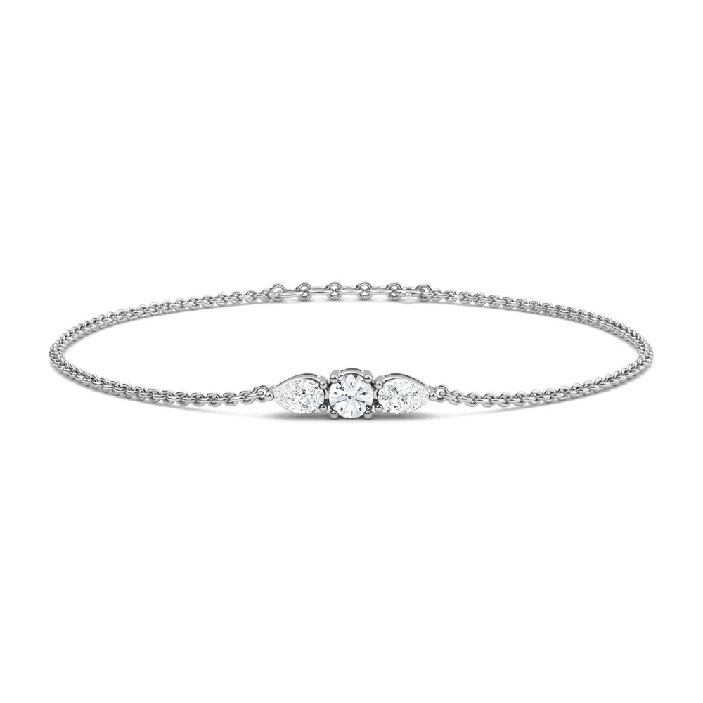 Round & Pear Station Bracelet in 14K white gold