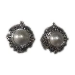Mabe Pearl Leverback Earrings in sterling silver with 18K gold accents