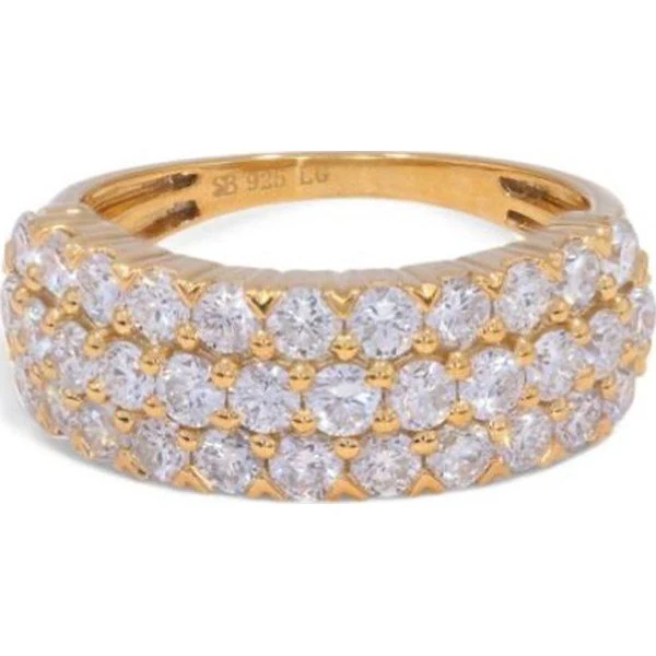 Three-Row Silver Band in yellow gold plated silver