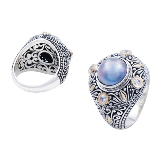 Mabe Pearl Ring in sterling silver with 18K gold accents