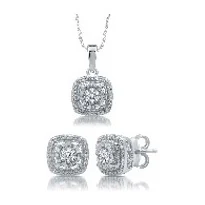 Cushion Halo Pendant & Stud Set in sterling silver