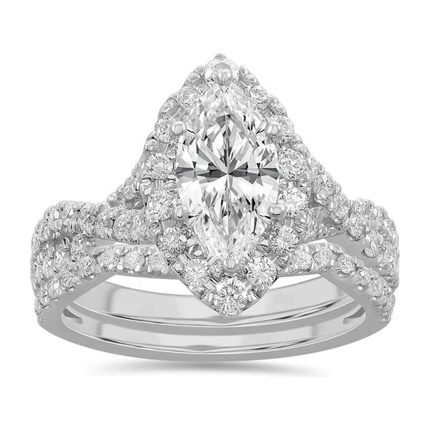 Marquise Halo Bridal Set in 14K white gold