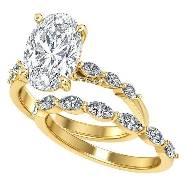 Marquise & Round Bridal Set in 14K yellow gold