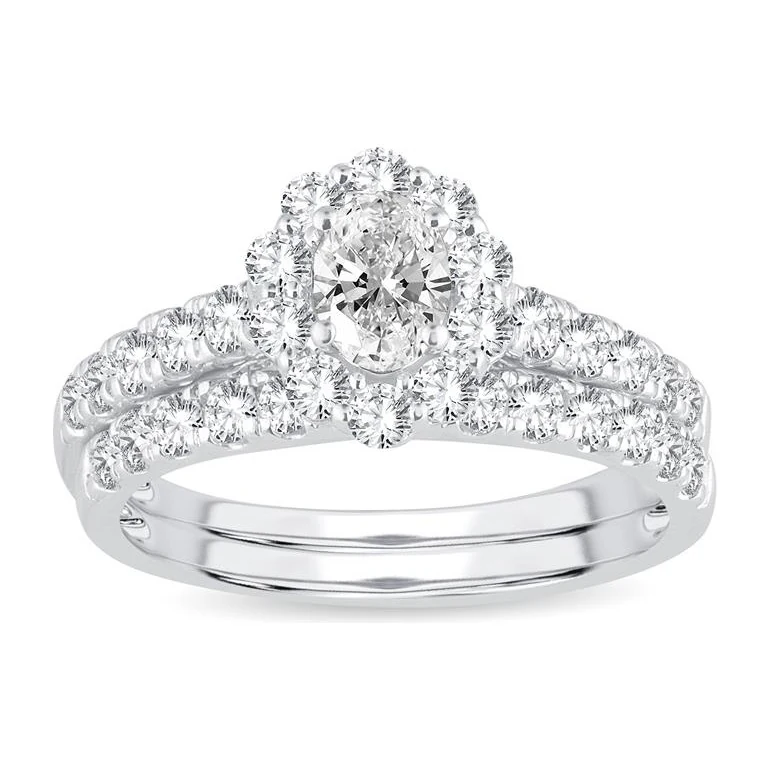 Floral Halo Engagement Ring in 14K white gold