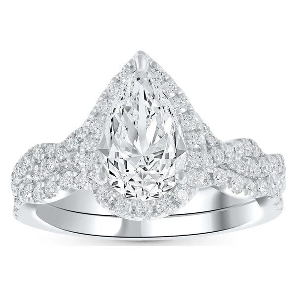 Infinity-Shank Bridal Set · Pear in white gold