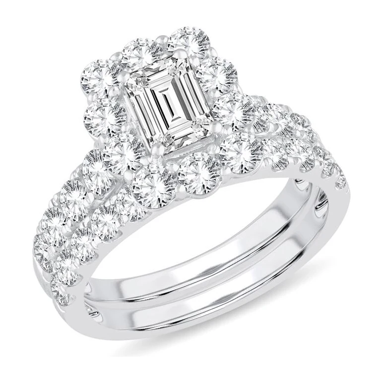 Floral Halo Bridal Set in 14K white gold
