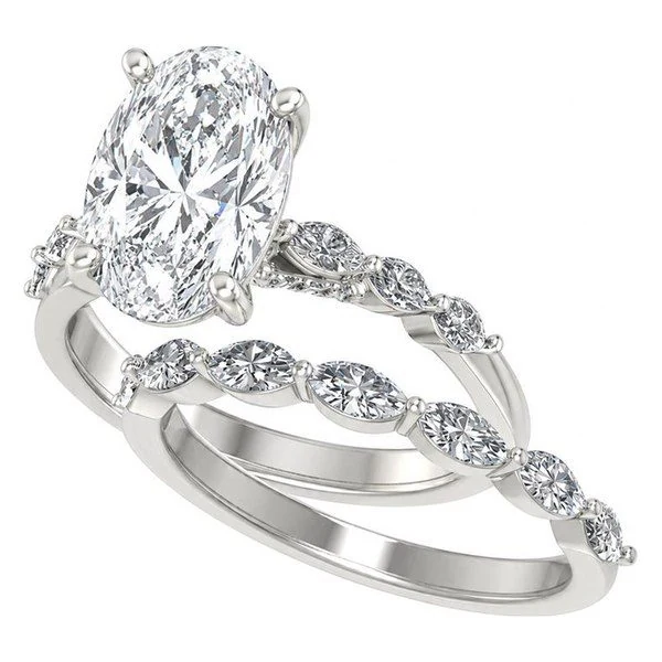 Marquise & Round Bridal Set in 14K white gold