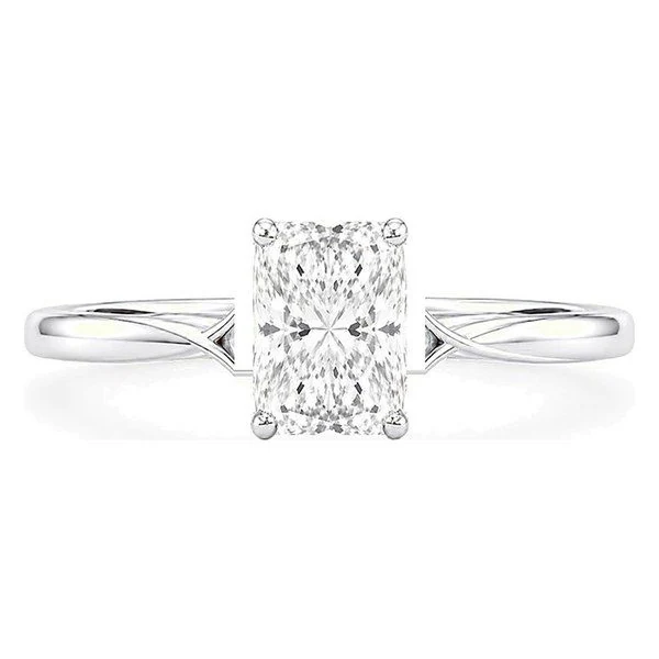 Twist-Shank Solitaire · Radiant in 14K white gold