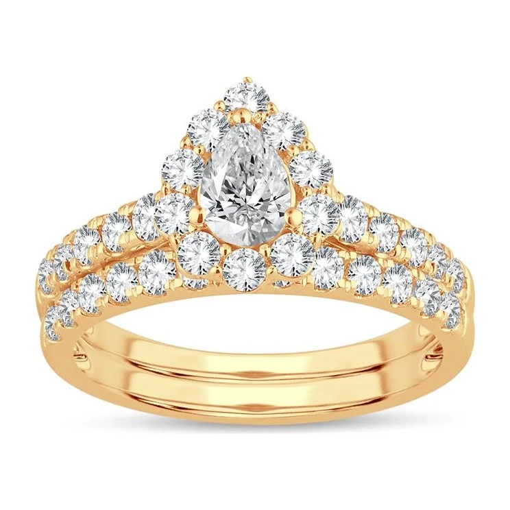 Floral Halo Engagement Ring in 14K yellow gold