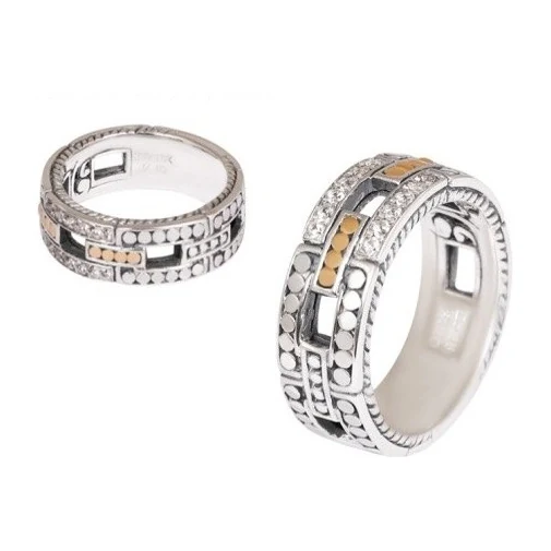 Link Ring in sterling silver with 18K gold accents